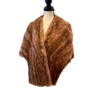Vintage Mink Fur Stole Wrap Bullock's Westwood 1950s Muff Handwarmer Pockets O/S